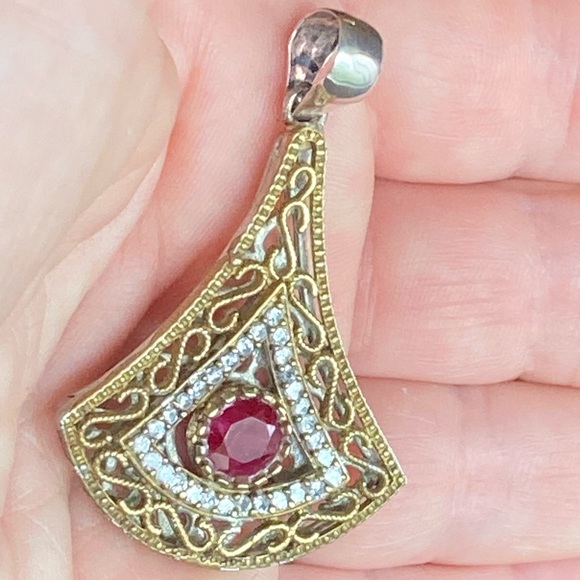 Large Turkish Ruby & Diamond Pendant. Vintage. - Picture 2 of 13